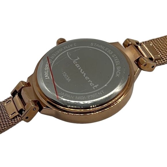 New Jeanneret Luxury Crystal Bezel Blue Face Gold Tone Mesh Band Wristwatch main image 3